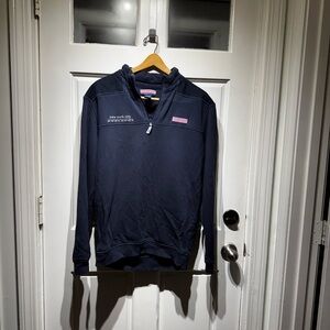 Men's Navy VineYard Vines NYC Shep Shirt. Half-Zip Sweater.